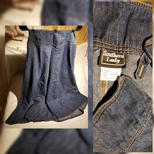 VINTAGE Southern Lady Denim Flare Skirt Maxi Sz 12